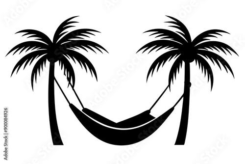 
Hammock icon in glyph stale. Hammock between two palm tree silhouette

