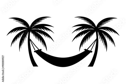 
Hammock icon in glyph stale. Hammock between two palm tree silhouette

