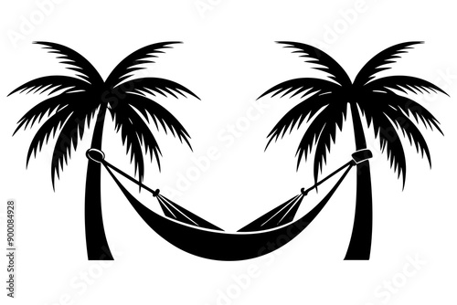 
Hammock icon in glyph stale. Hammock between two palm tree silhouette

