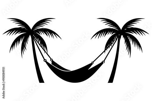 
Hammock icon in glyph stale. Hammock between two palm tree silhouette

