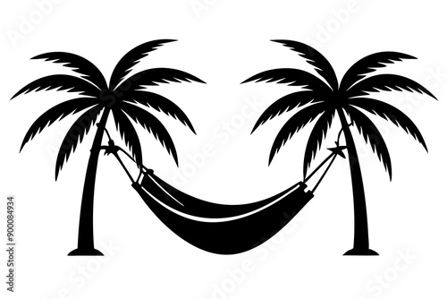 
Hammock icon in glyph stale. Hammock between two palm tree silhouette

