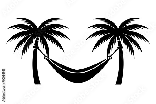 
Hammock icon in glyph stale. Hammock between two palm tree silhouette

