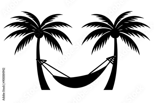 
Hammock icon in glyph stale. Hammock between two palm tree silhouette

