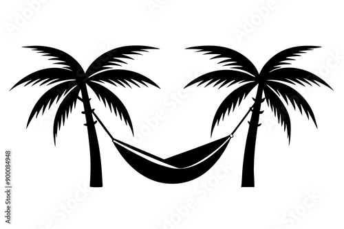 
Hammock icon in glyph stale. Hammock between two palm tree silhouette

