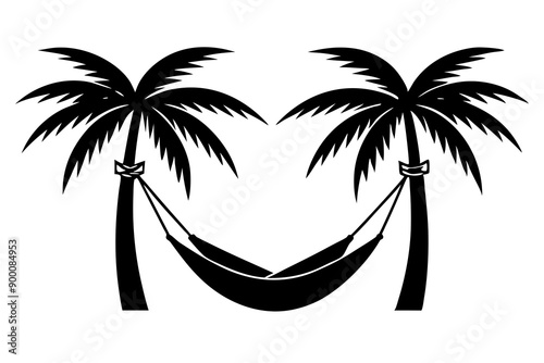 Silhouette of hammock palm tree silhouette vector illustration
