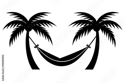 Silhouette of hammock palm tree silhouette vector illustration
