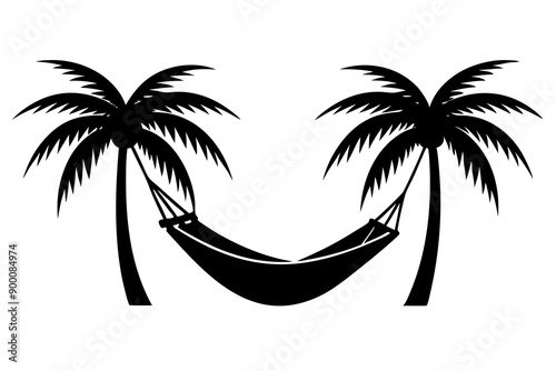 Silhouette of hammock palm tree silhouette vector illustration
