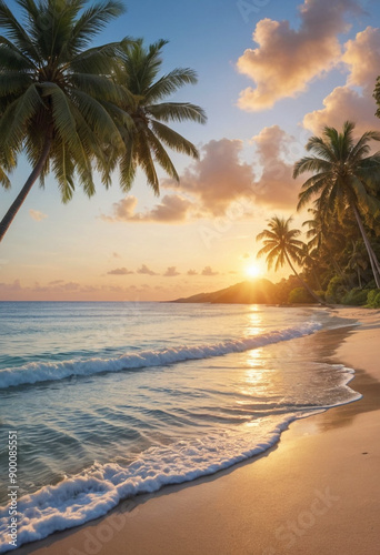  Sunset over a tropical beach 