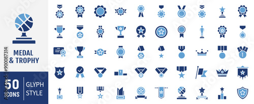 Award, trophy, cup and medal icon set. Solid icons vector collection.