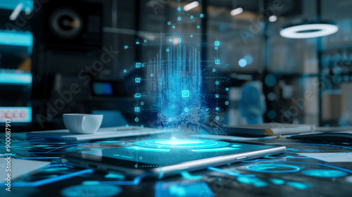 business data statistics virtual display over a smartphone on the table, business economy growth analysis 