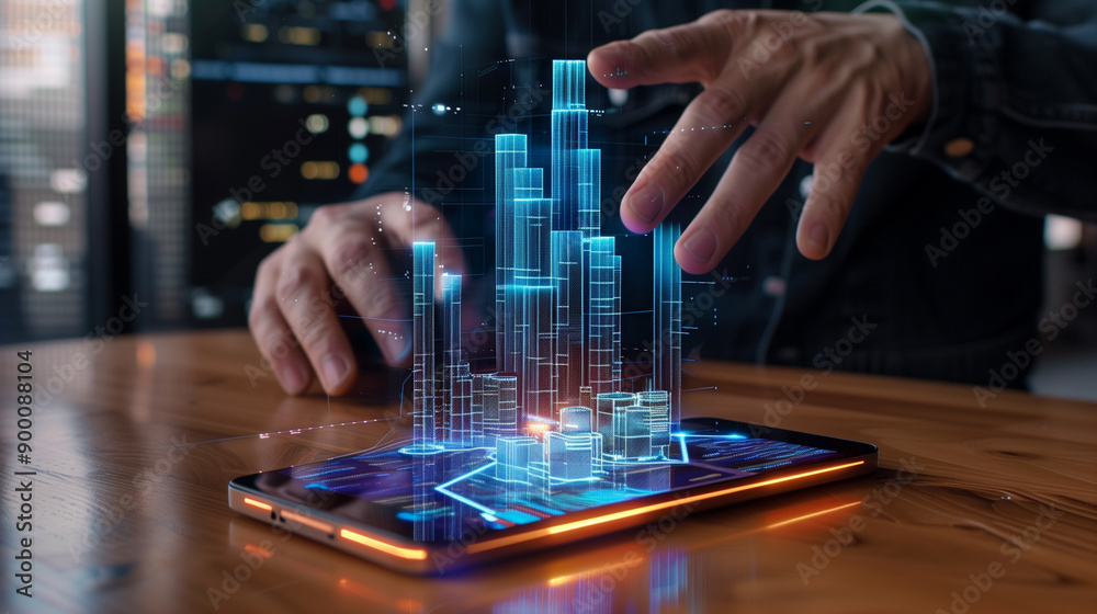 business data statistics virtual display over a smartphone on the table, business economy growth analysis business data statistics virtual display over a smartphone on the table, business economy growth analysis