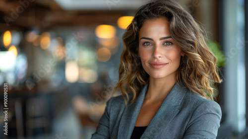 thoughtful, beautiful businesswoman holding a tablet, dressed professionally, symbolizes intelligence, focus, and modern business dynamics