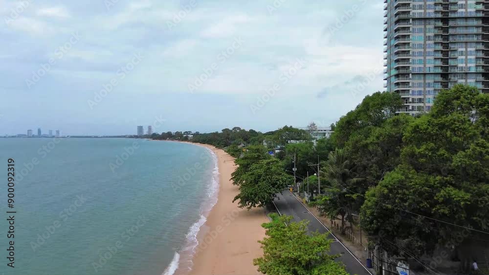 Aerial view of a picturesque beach in Thailand Bangsare in the rainy season. Aerial view of a picturesque beach in Thailand Bangsare in the rainy season.