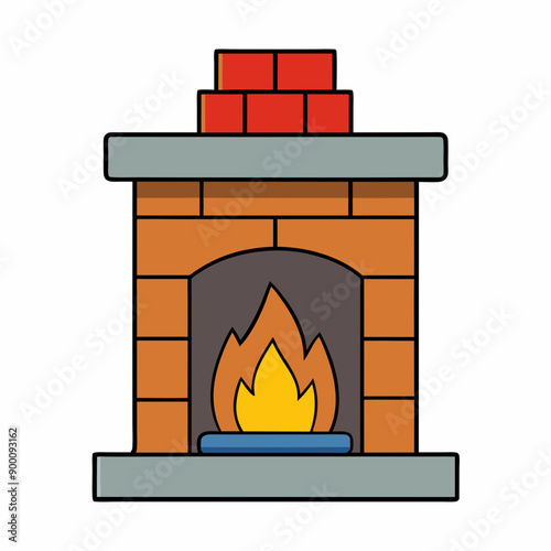 Cozy fireplace vector art illustration on white background