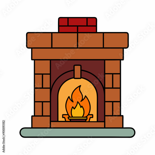 Cozy fireplace vector art illustration on white background