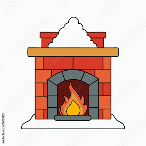 Cozy fireplace vector art illustration on white background