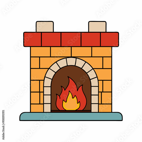 Cozy fireplace vector art illustration on white background
