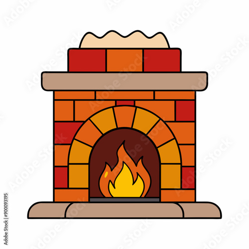 Cozy fireplace vector art illustration on white background