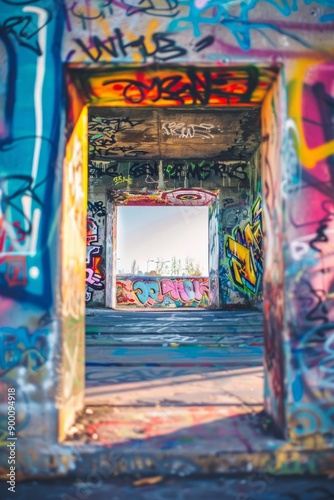 Urban Graffiti Wall. A frame of vibrant, colorful graffiti art and street murals. 