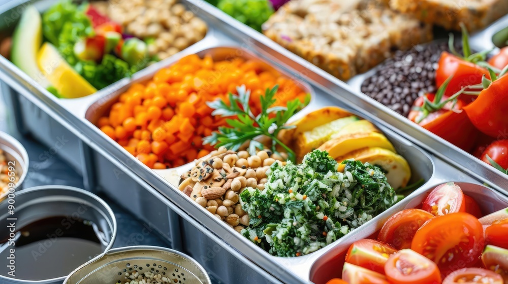 Nutritious lunch box with a variety of whole foods, healthy food, lunch box Nutritious lunch box with a variety of whole foods, healthy food, lunch box