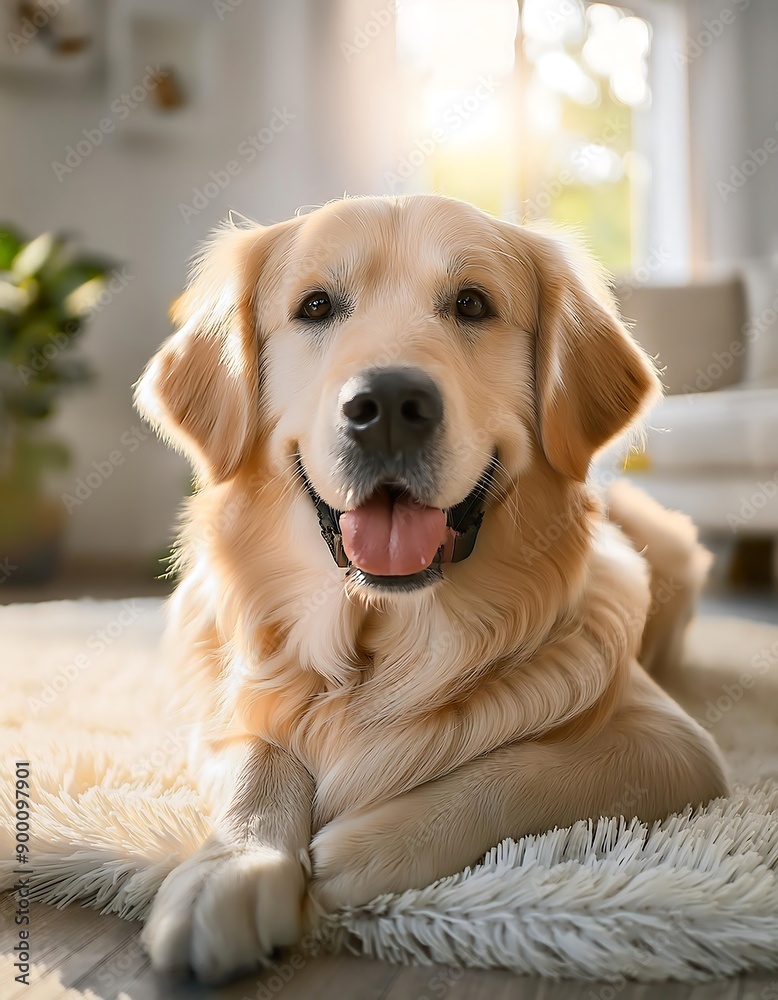 Cute labrador retriever laying in living room Cute labrador retriever laying in living room