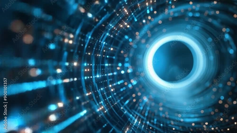 Video of Digital abstract tunnel, algorithmic transformation, reality and network fusion, system integration, sleek aesthetics