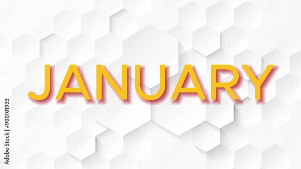 Typewriter January looped vedio on white abstract background in yellow text effect