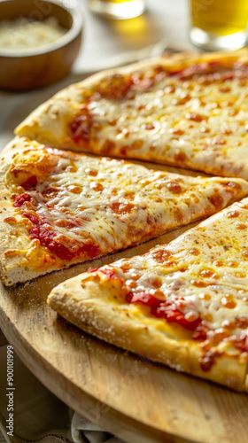 Close-up of cheese pizza slices on