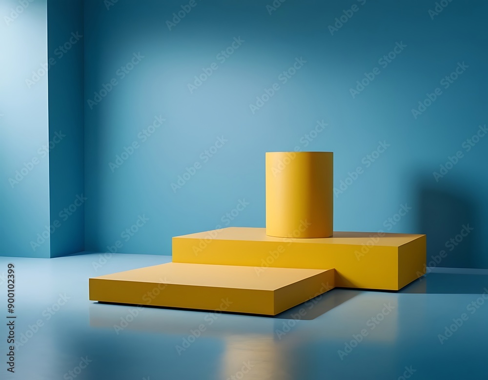 blue Studio background with realistic yello podium spotlight product display blue Studio background with realistic yello podium spotlight product display
