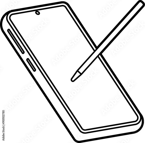 Smartphone with stylus illustration outline vector