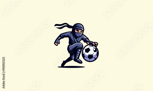character ninja playing football vector flat design