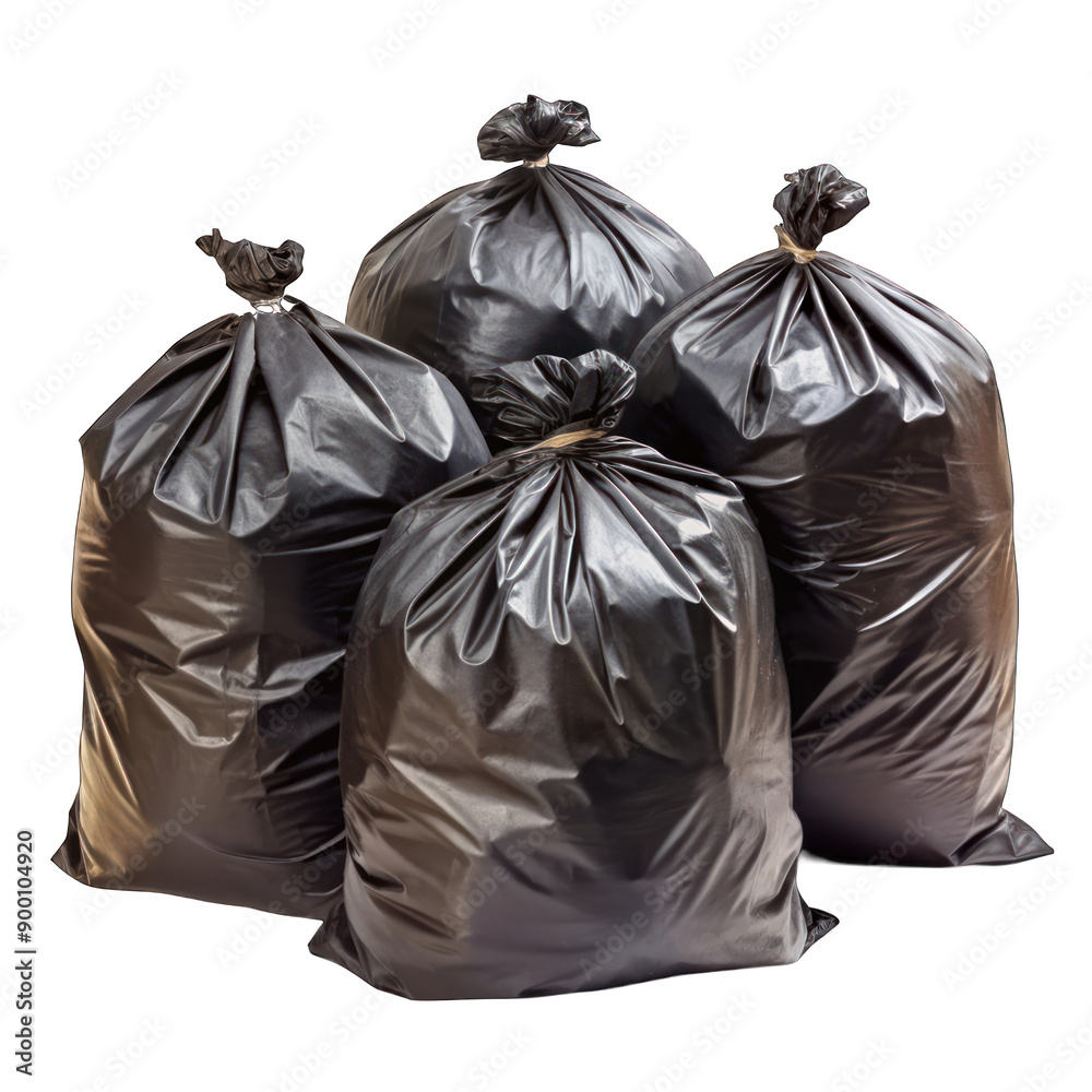 Black garbage bags isolated on transparent background Black garbage bags isolated on transparent background