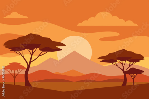 An illustration in the morning, simple And clean shape vector art  © bizboxdesigner
