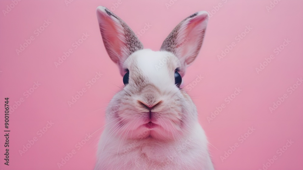 Obraz premium Cute Bunny Portrait on a Pink Background
