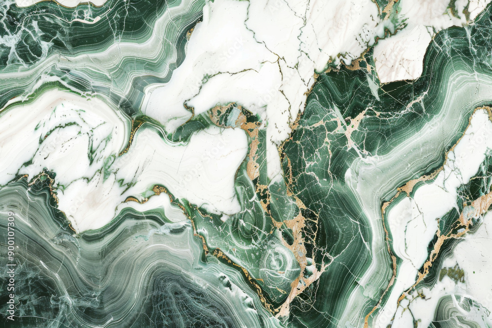 Obraz premium Green and white marble texture with golden veins