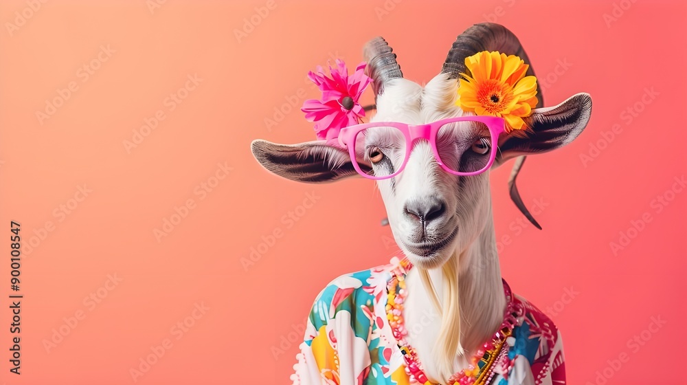 Goat in Sunglasses and Flowers Goat in Sunglasses and Flowers