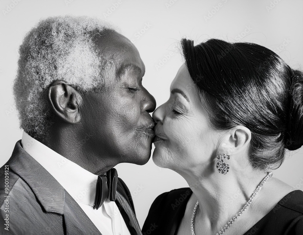 Romantic Couple Kissing in Black and White Film Noir Style Monochromatic Portrait Romantic Couple Kissing in Black and White Film Noir Style Monochromatic Portrait