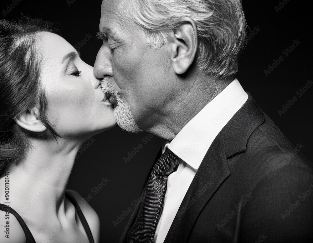 Romantic Couple Kissing in Black and White Film Noir Style Monochromatic Portrait Romantic Couple Kissing in Black and White Film Noir Style Monochromatic Portrait