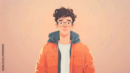 Vivid Cartoon of a Youth with Confidence and Style