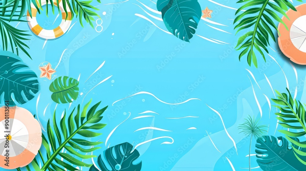 Naklejka premium Summer background with pool illustrations for banners, cards, flyers.Summer concept