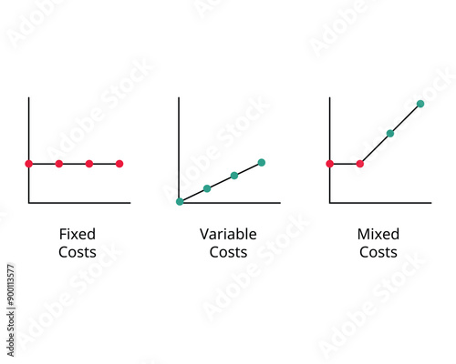 graph of Fixed cost, variable costs, mixed cost to compare 