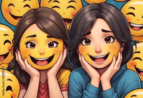 Set of faces smiling emoji ,bool like emojis to express the happiness emotions.
