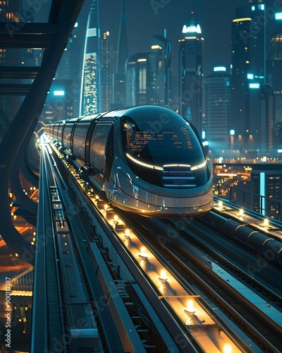 Design a conceptual image of a hyperloop train zooming through a tunnel under a city