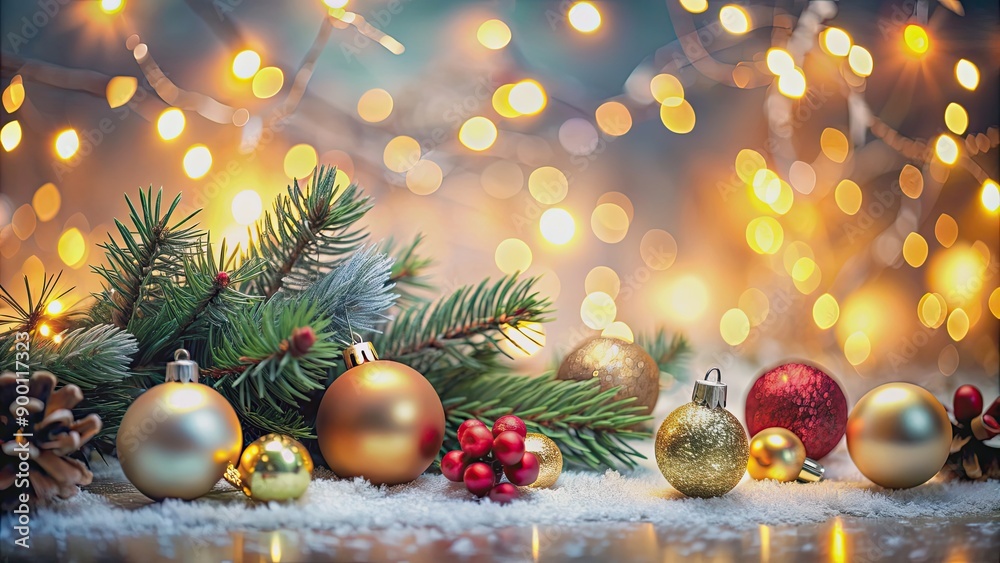 Abstract Christmas and bokeh light background with festive decorations and sparkling glitter Abstract Christmas and bokeh light background with festive decorations and sparkling glitter