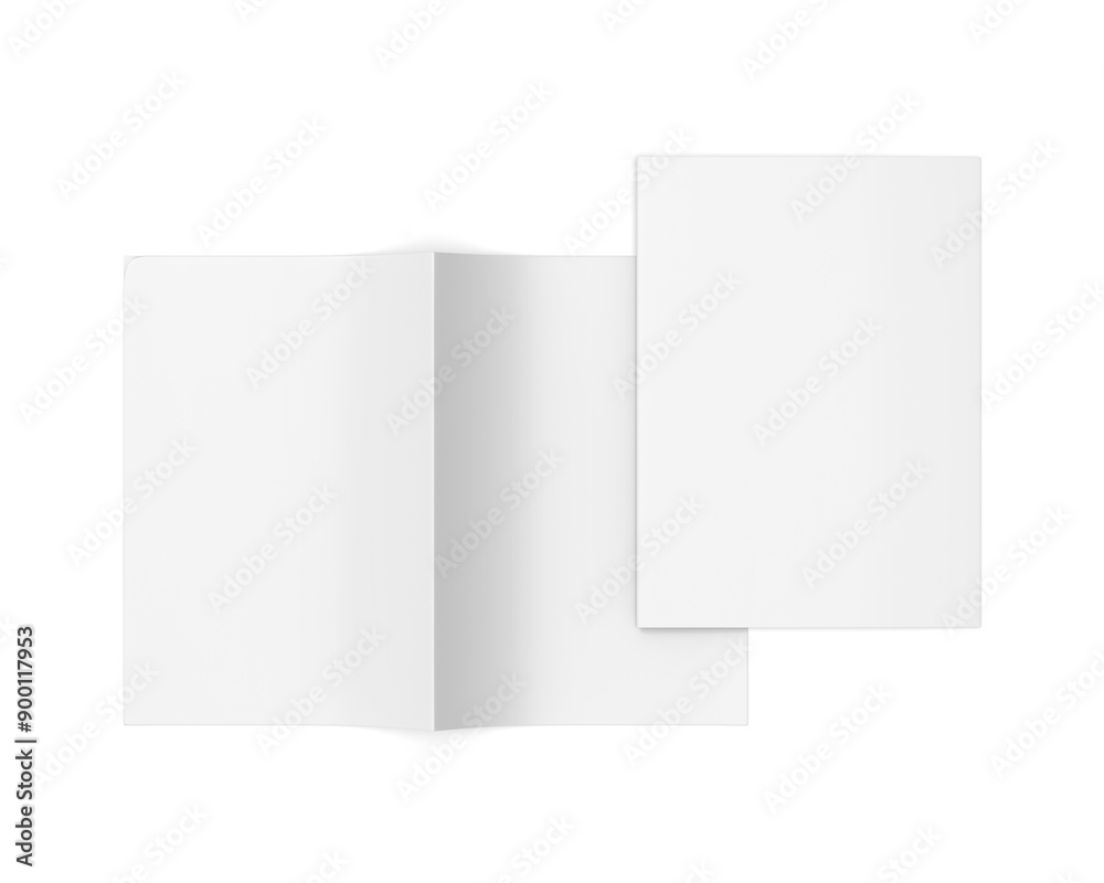 Blank white half fold brochure template for mock up and presentation design. 3d render illustration. Blank white half fold brochure template for mock up and presentation design. 3d render illustration.