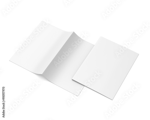 Blank white half fold brochure template for mock up and presentation design. 3d render illustration.