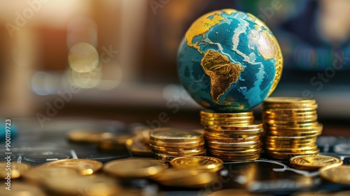 Fototapeta Naklejka Na Ścianę i Meble -  globe earth and coins, investment , saving, economy global, finance concept