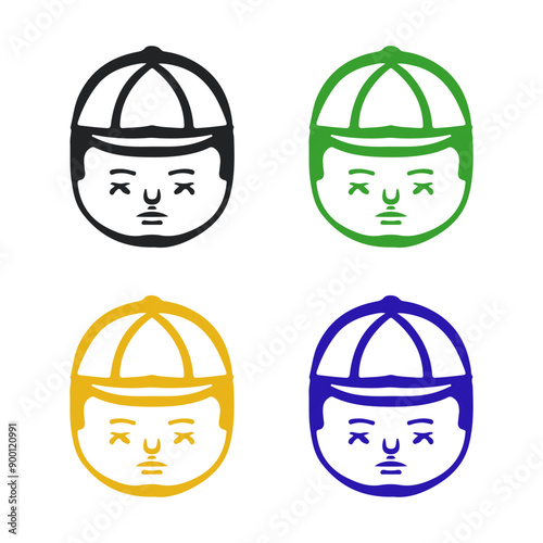 line art boy head vector icon set