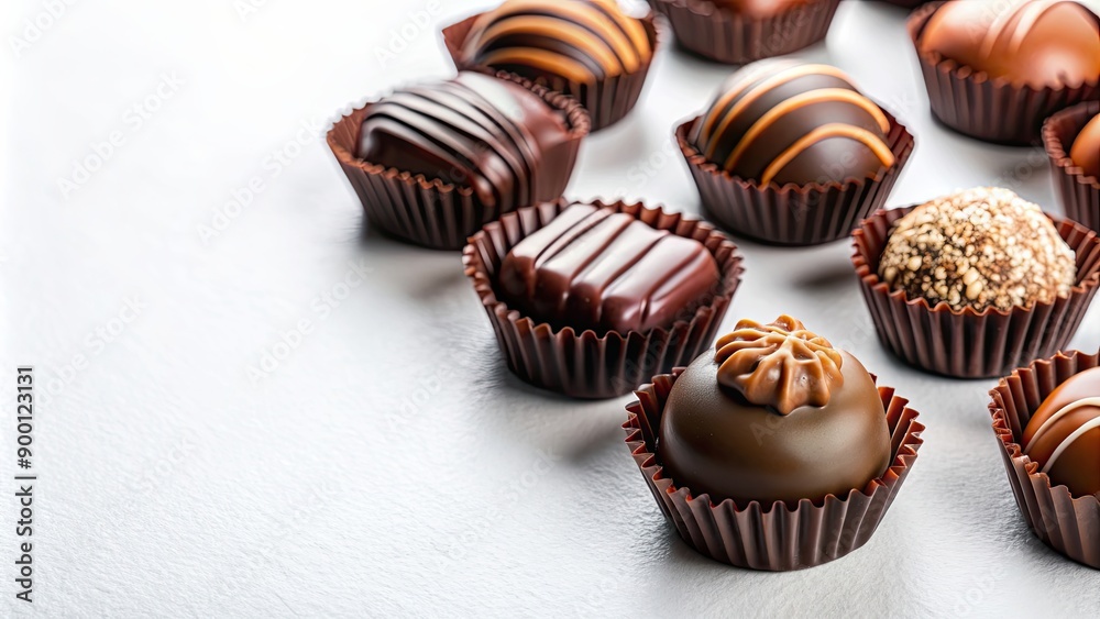 Delicious and tempting chocolate candy on a white background, candy, chocolate, sweet, dessert, treats Delicious and tempting chocolate candy on a white background, candy, chocolate, sweet, dessert, treats
