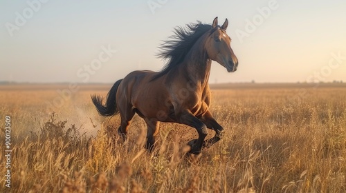 Horse Running Through a Golden Field